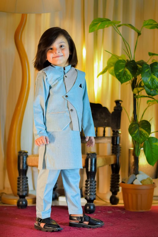 Kurta Suit with Modern Overlapping Waistcoat