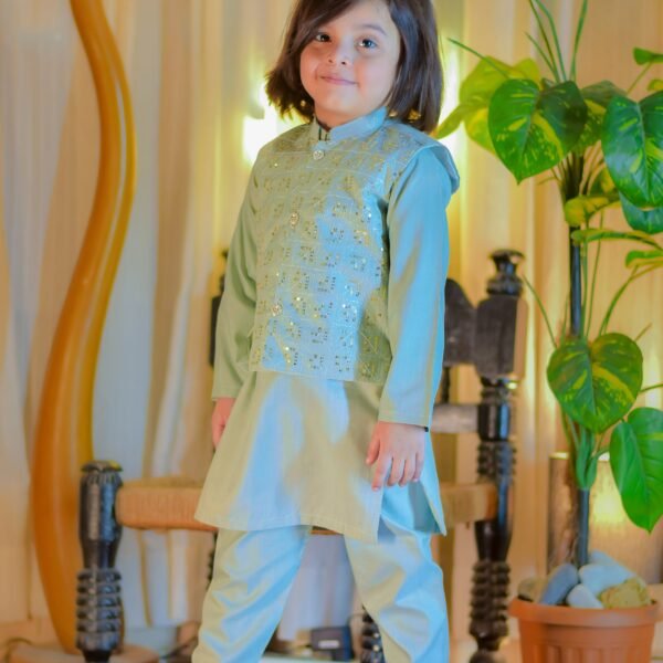 Mint Green Kurta Suit with Contrast Waistcoat Set
