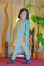 Mint green kids kurta suit with embellished waistcoat