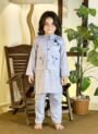 Sky blue kids kurta suit with designer waistcoat