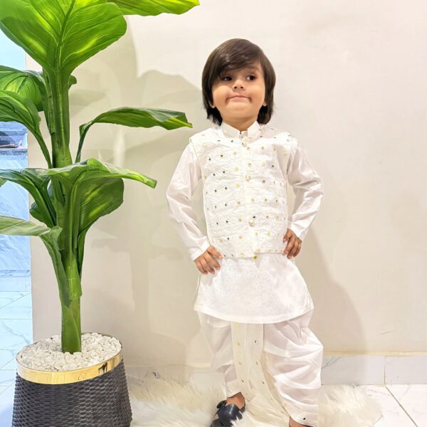 White Embroidered Traditional Dhoti Set